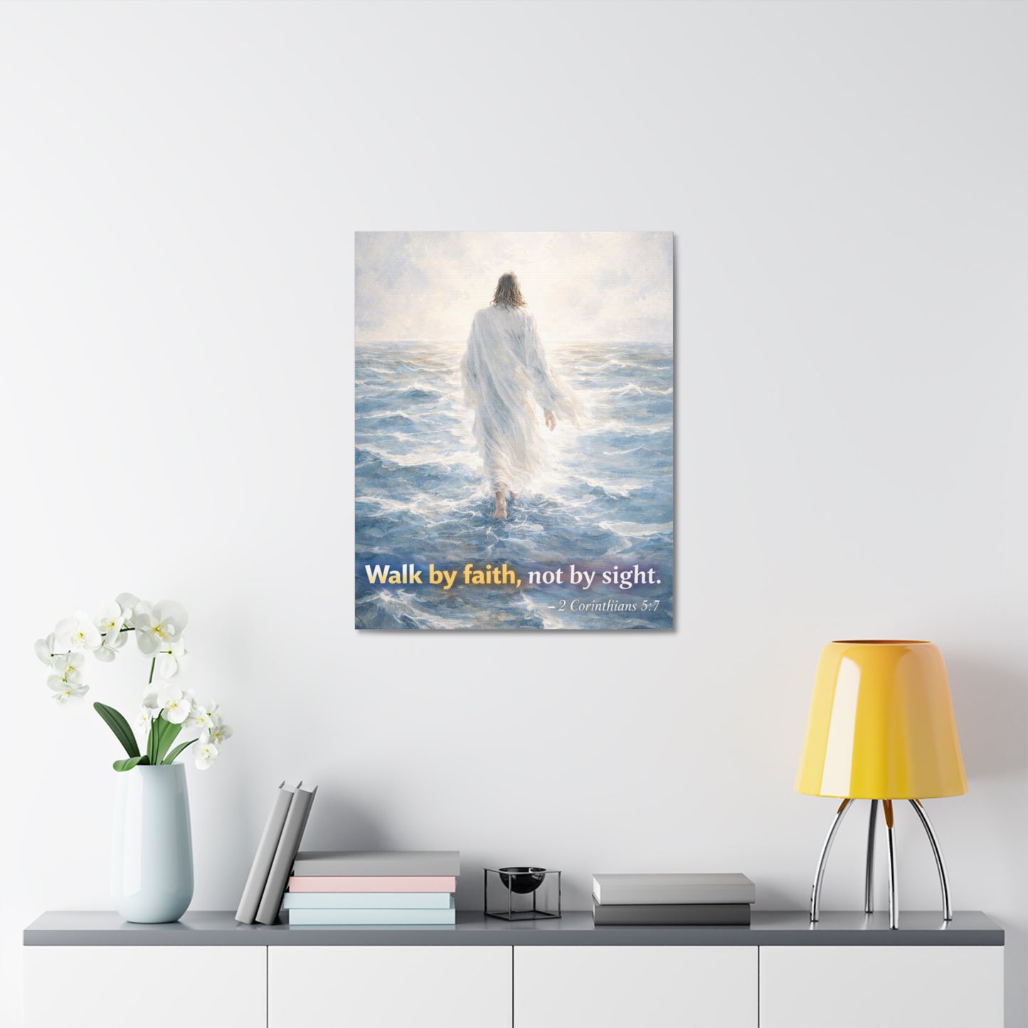 Stretched Canvas - "Walk by faith, not by sight" Inspirational Christian Wall Art (2 Corinthians 5:7)