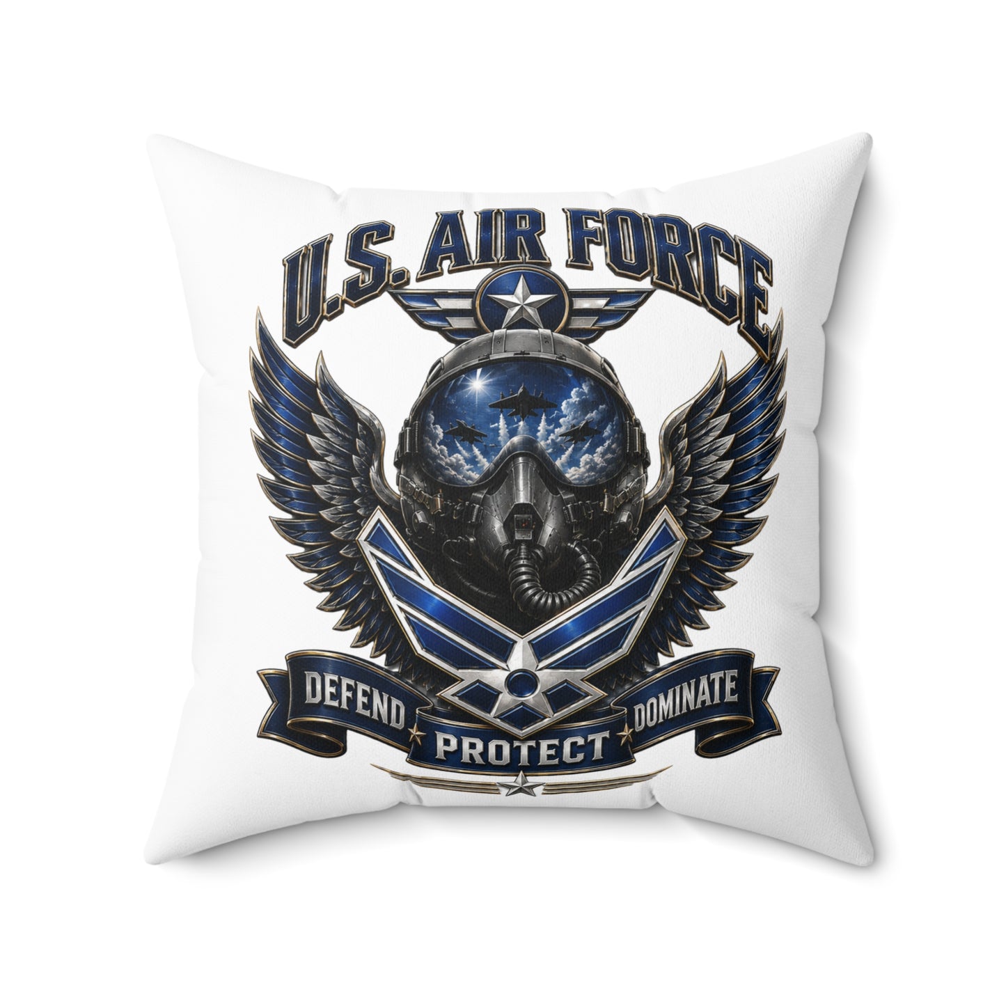 U.S. Air Force Emblem Throw Pillow — Defend Protect Dominate Military Decorative Pillow