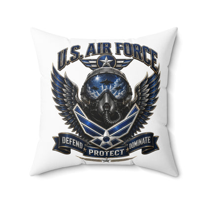 U.S. Air Force Emblem Throw Pillow — Defend Protect Dominate Military Decorative Pillow