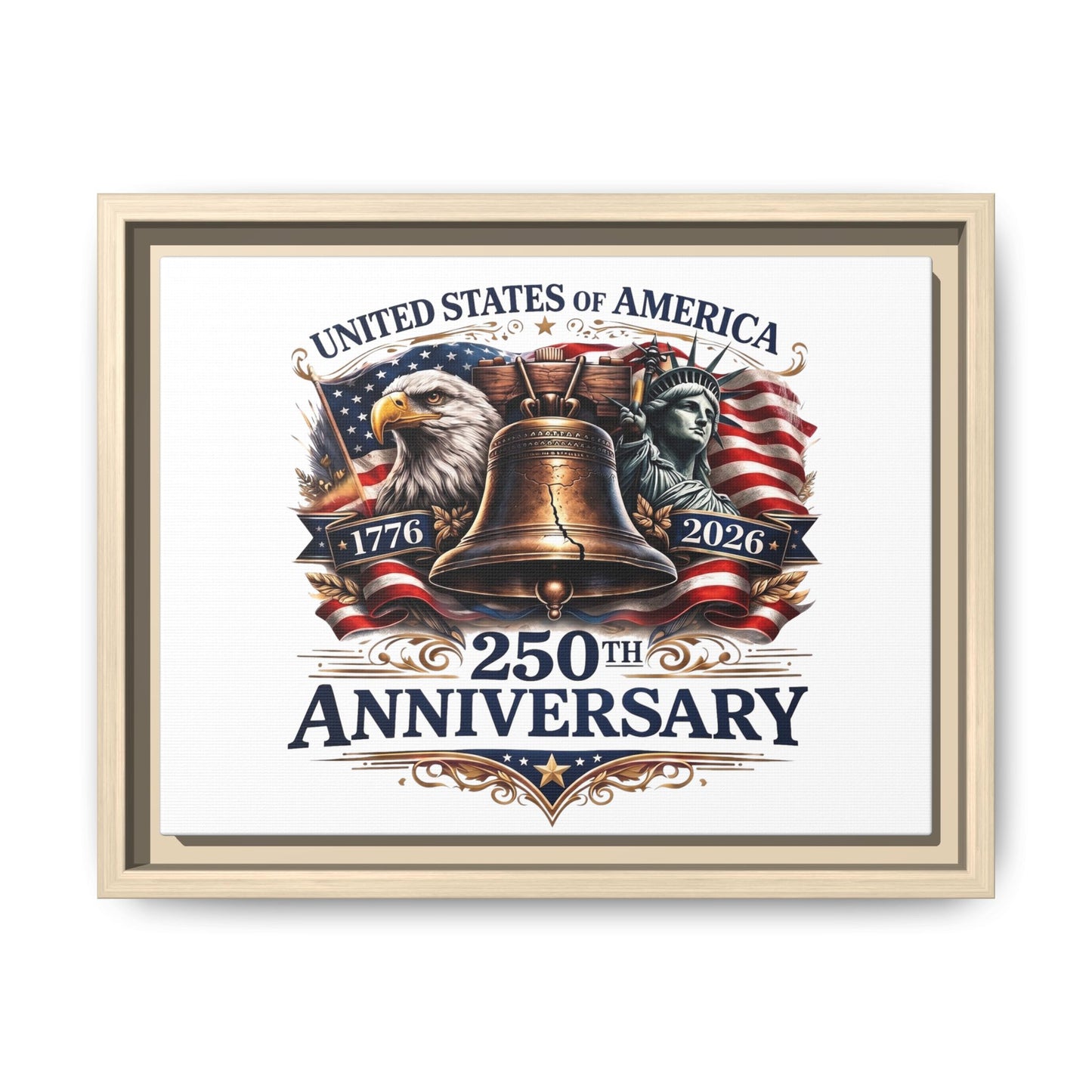 250th Anniversary Framed Canvas - United States of America Patriotic Liberty Bell Print