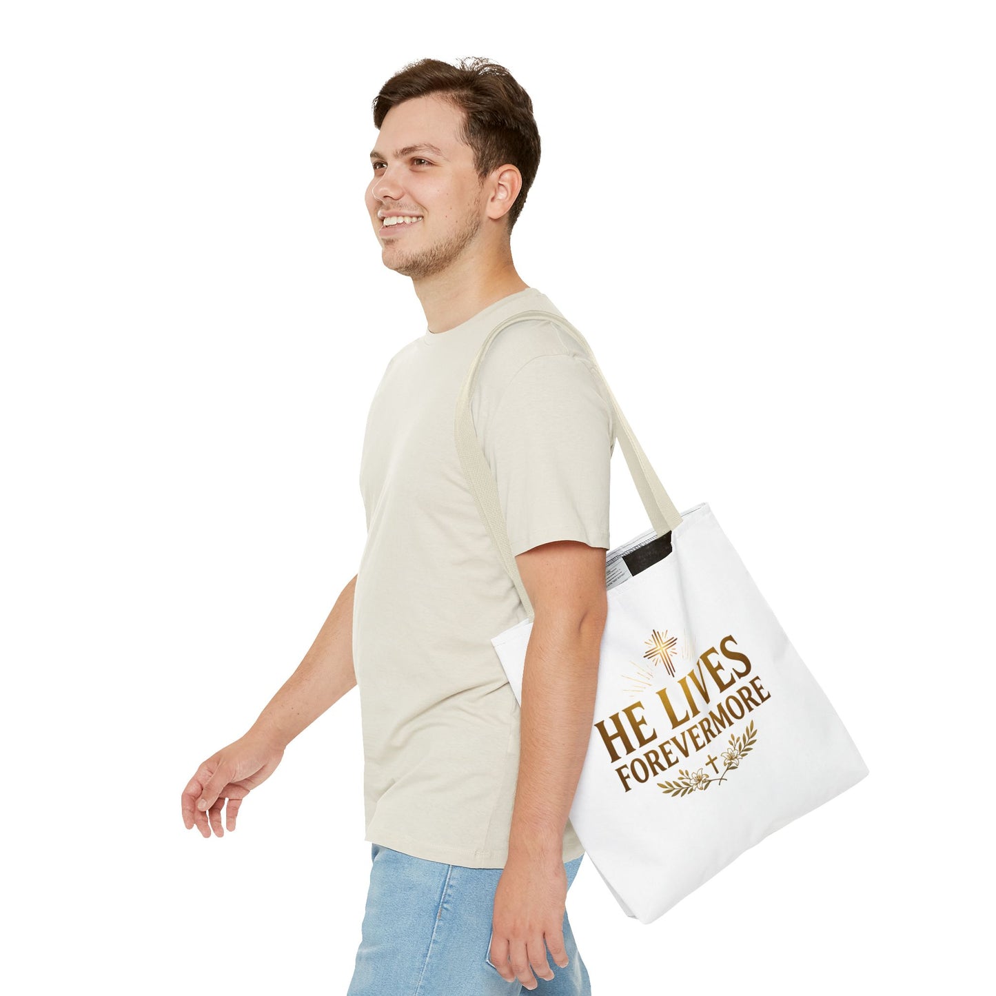 He Lives Forevermore Tote Bag – Christian Faith Cross Easter Canvas Tote