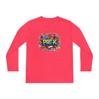 PRE-K Youth Long Sleeve Tee — Colorful School Supplies Design