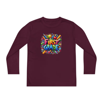 First Grade Youth Long Sleeve Tee — Colorful Back-to-School Shirt