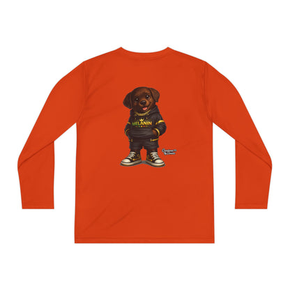 Youth Long Sleeve Tee — Cute Rottweiler Pup Graphic "Melanin" Hoodie Design