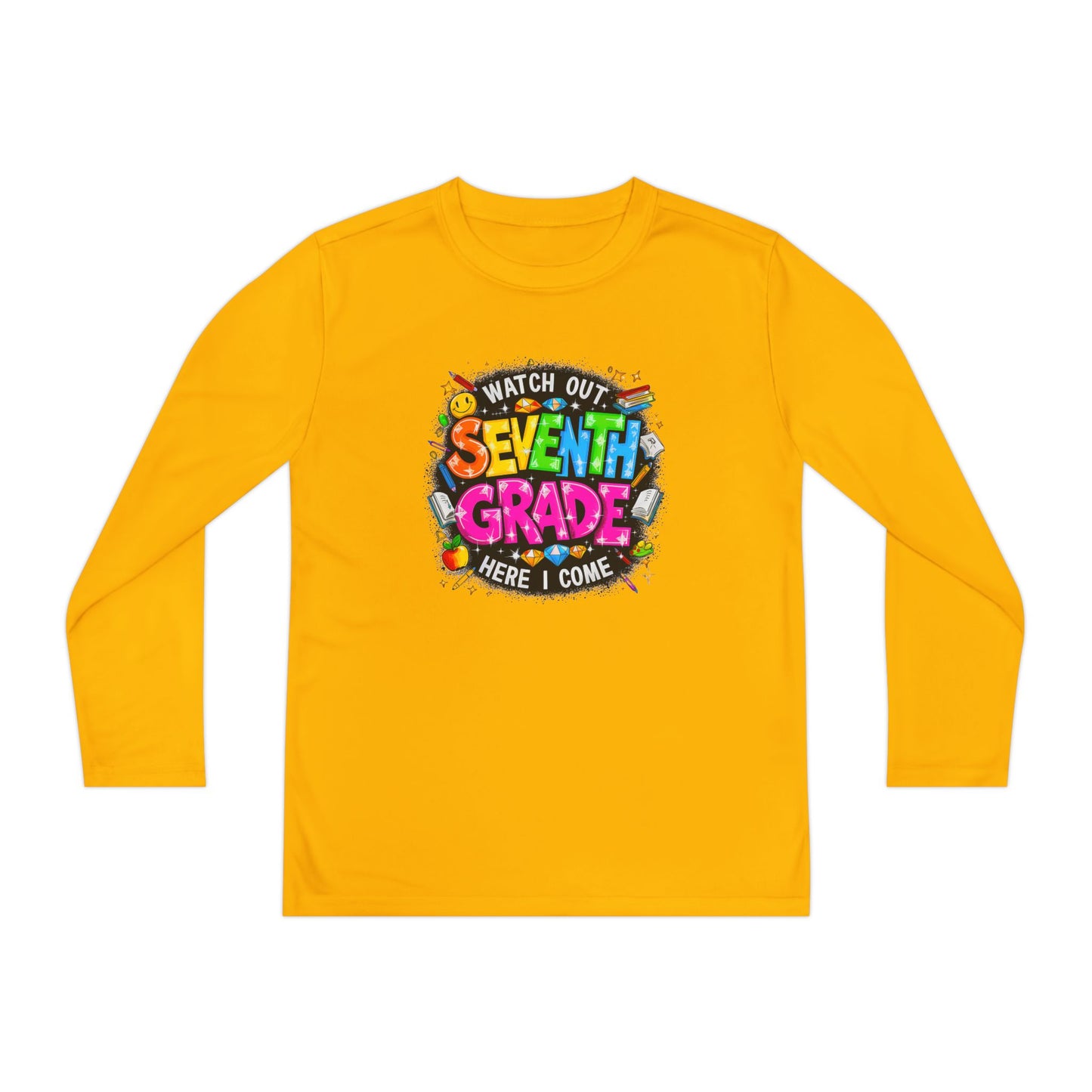 Seventh Grade Kids Long Sleeve Tee — "Watch Out… Here I Come" Back-to-School Shirt