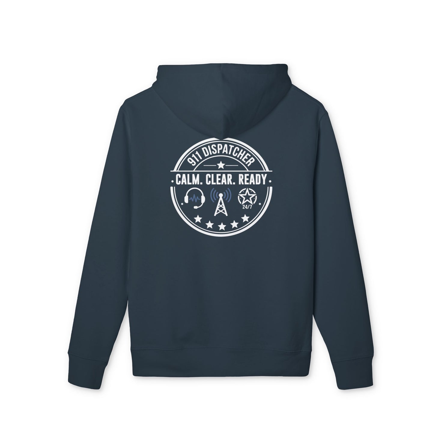 Dispatcher Hoodie — "911 Dispatcher: Calm. Clear. Ready." Badge Pullover
