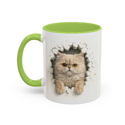 Cat Peeking Accent Coffee Mug — Cute Persian Cat Design (11/15oz)