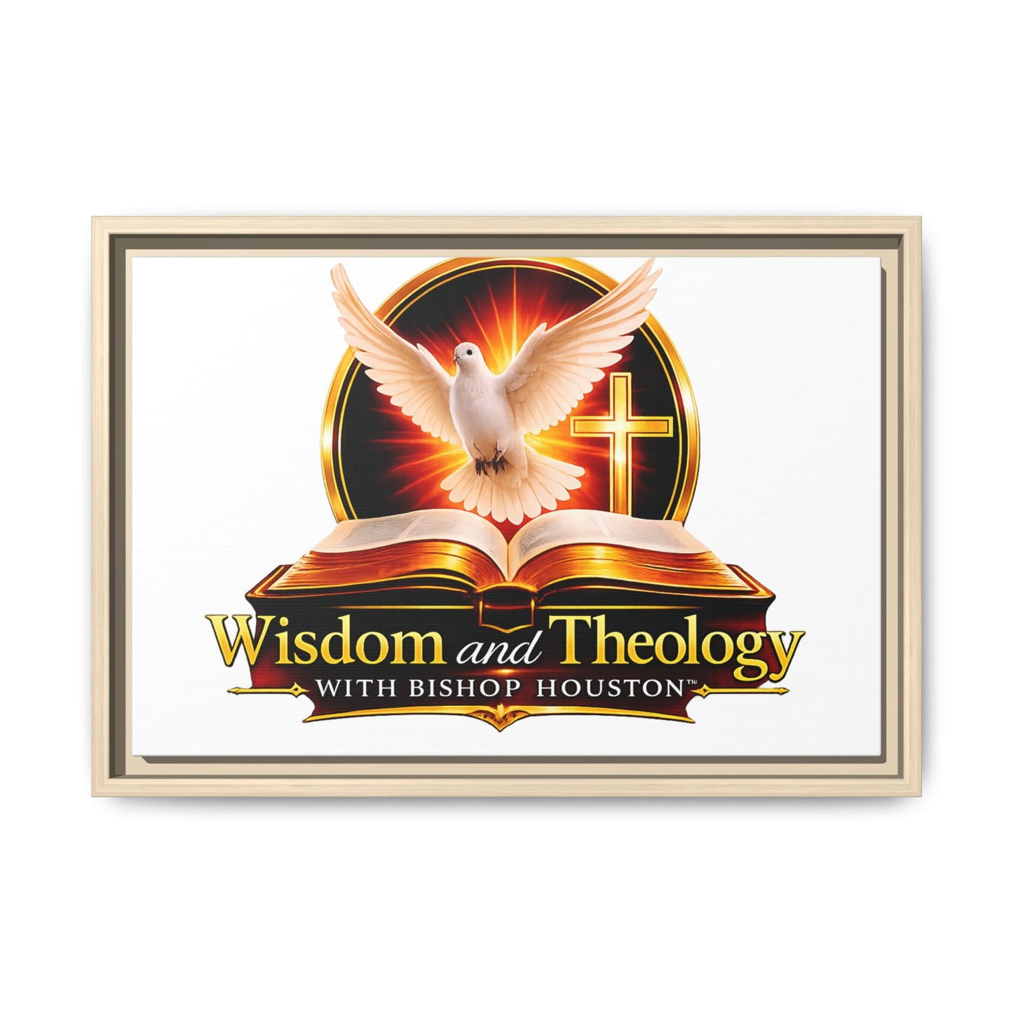 Framed Canvas Print — "Wisdom and Theology" Dove & Bible Wall Art
