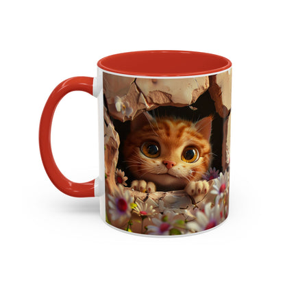 Cute Peekaboo Kitten Accent Coffee Mug — 11/15oz Floral Cat Gift