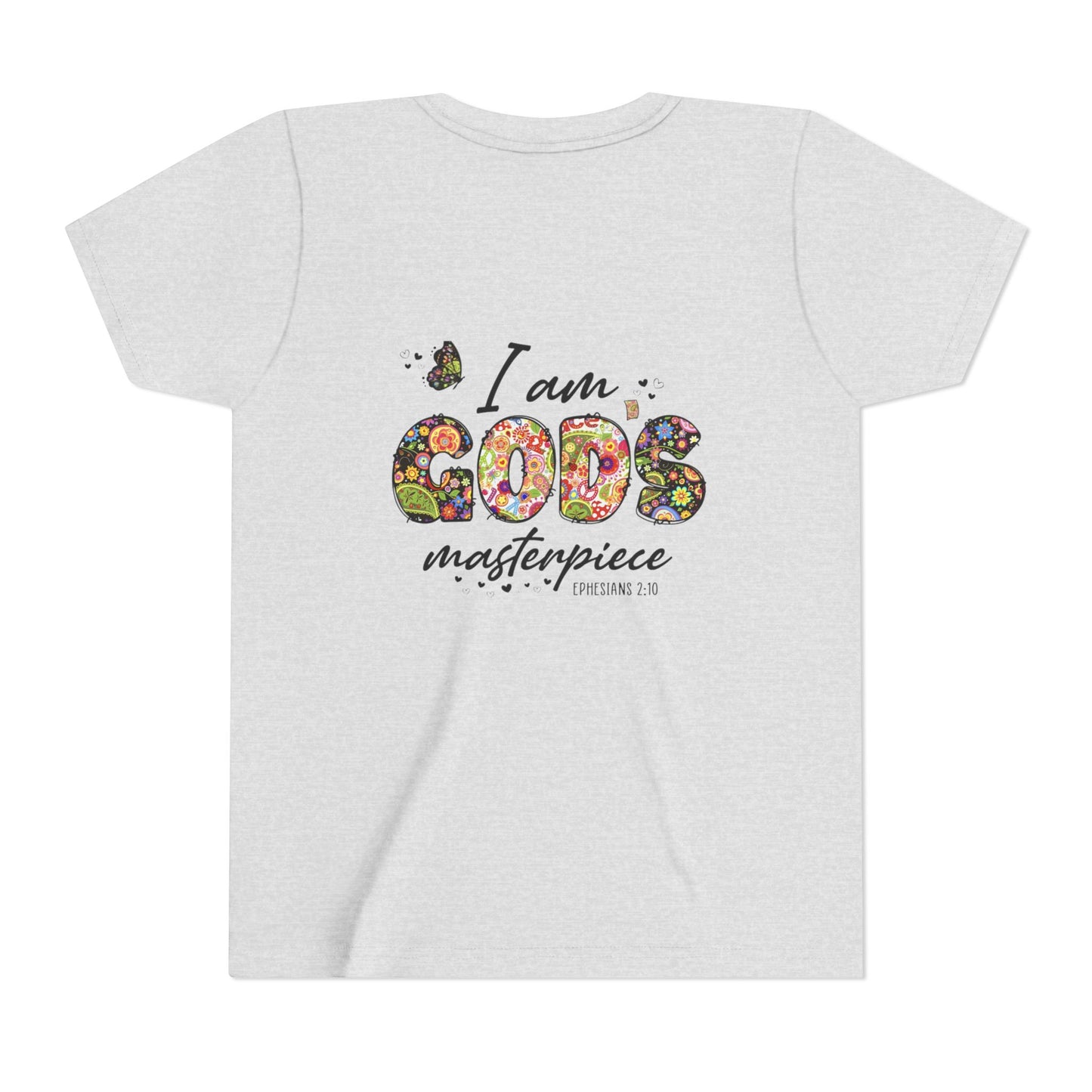I Am God’s Masterpiece Youth Tee — Floral Christian Inspirational Shirt