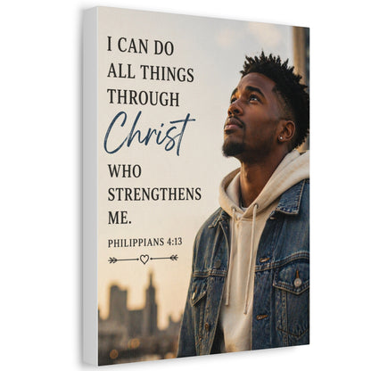 Philippians 4:13 Stretched Canvas – 'I Can Do All Things Through Christ' Inspirational Wall Art