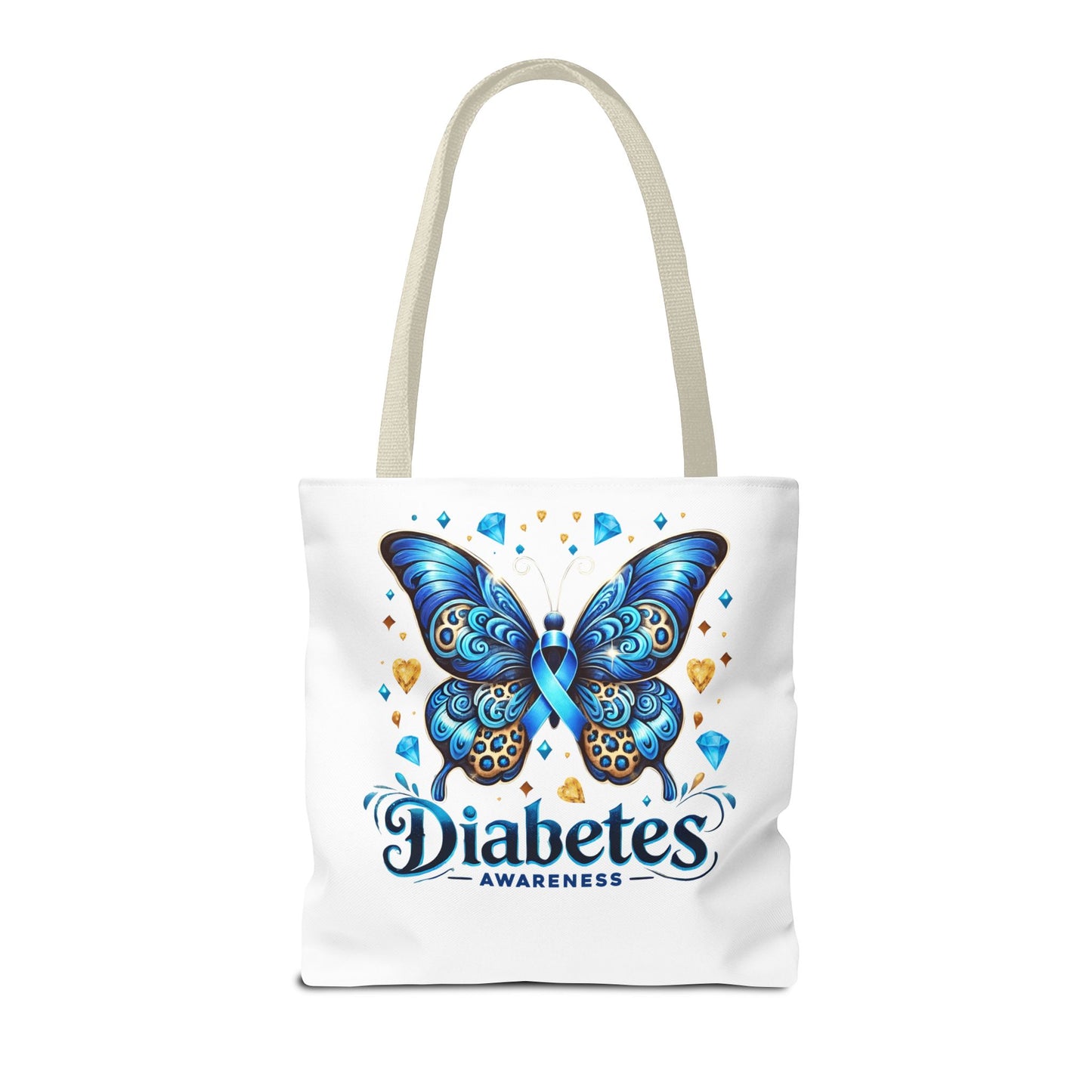 Diabetes Awareness Tote Bag — Blue Butterfly Ribbon Design