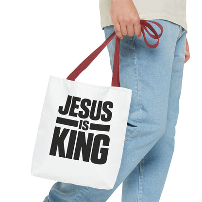Jesus Is King Tote Bag - Christian Faith Canvas Grocery & Church Book Bag