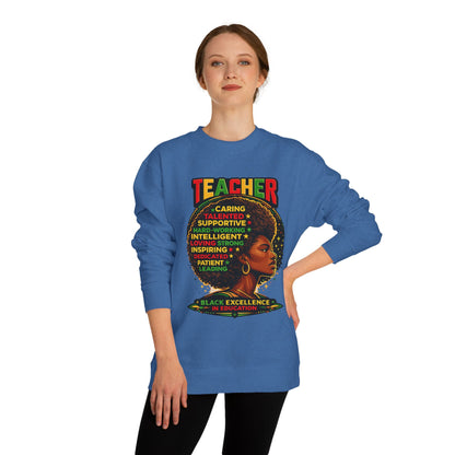 Teacher Afro Portrait Sweatshirt — Black Excellence Educator Crewneck