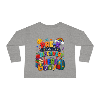 Pre-K Discovery Toddler Long Sleeve Tee – “A World of Discovery Starts Here”
