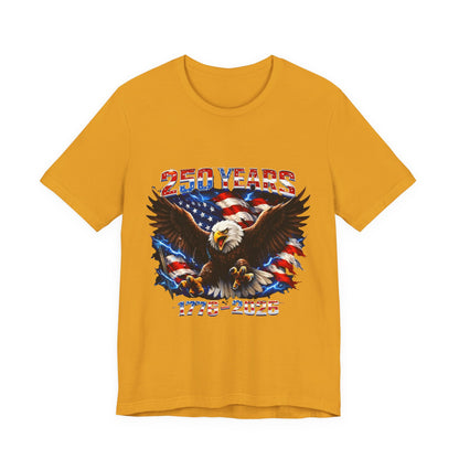 250 Years Bald Eagle American Flag T-Shirt — 1776–2026 Patriotic Tee