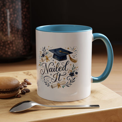 Nailed It Graduation Coffee Mug – Navy Cap & Floral 11/15oz Accent Mug