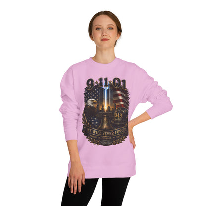 9/11 Remembrance Crewneck Sweatshirt — We Will Never Forget Memorial Tee