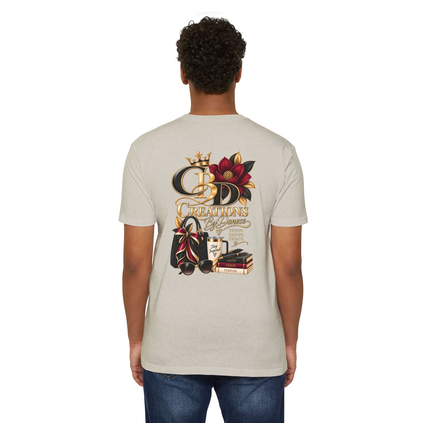 T‑Shirt — CBD Creations Floral Logo Tee (Books, Crown & Coffee Design)