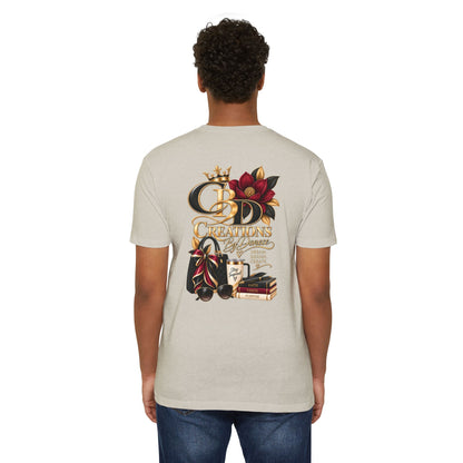 T‑Shirt — CBD Creations Floral Logo Tee (Books, Crown & Coffee Design)