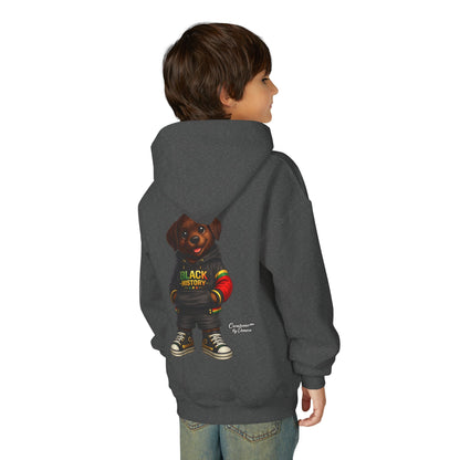 Youth Hoodie - Cute Rottweiler Puppy 'Black History' Graphic Sweatshirt for Kids