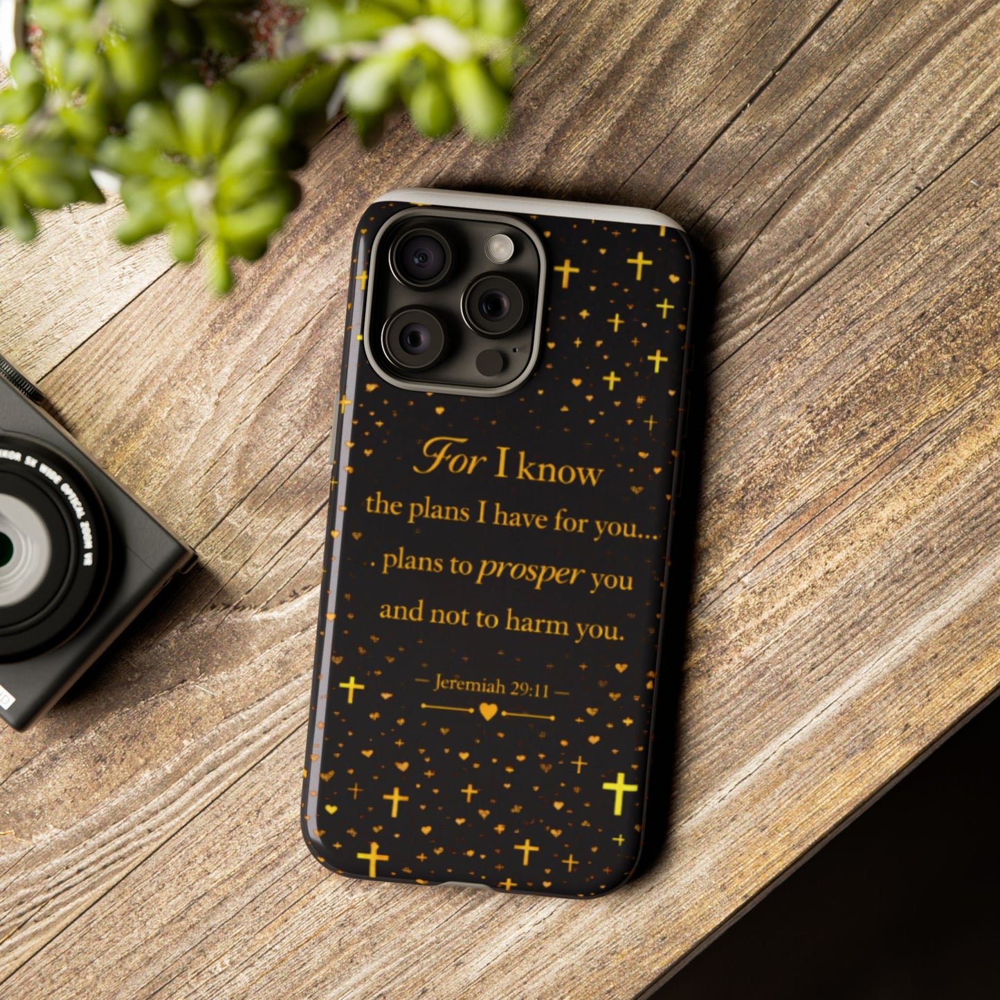 Phone Case — "For I Know" Jeremiah 29:11 Gold Cross Christian Tough Case