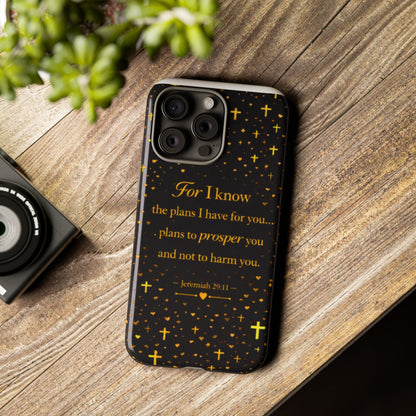 Phone Case — "For I Know" Jeremiah 29:11 Gold Cross Christian Tough Case