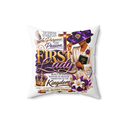 First Lady Faith Pillow — Inspirational Christian Decorative Throw Pillow (Purple Crown, 'Purpose and Passion')