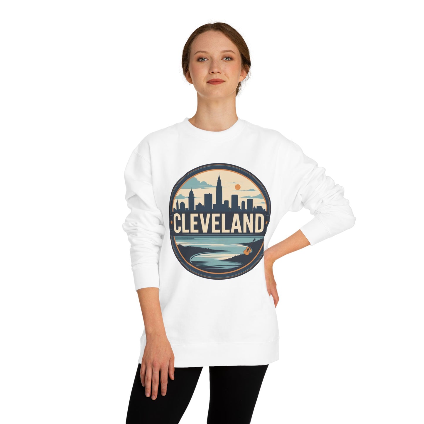 Cleveland Skyline Crewneck Sweatshirt — Retro City Badge Design