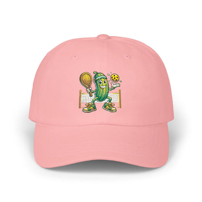 Pickleball Pickle Dad Cap — Retro Pickle Character Embroidered Baseball Hat