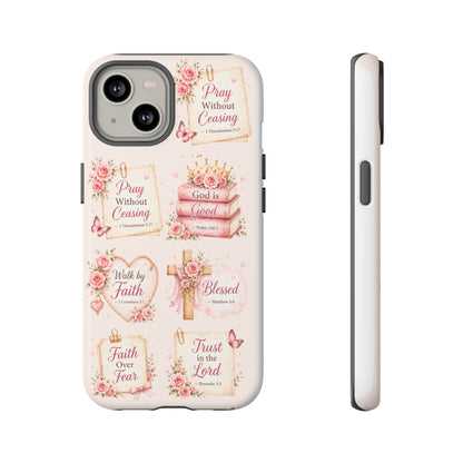 Christian Floral Phone Case — "Pray Without Ceasing" Faith Cross Design