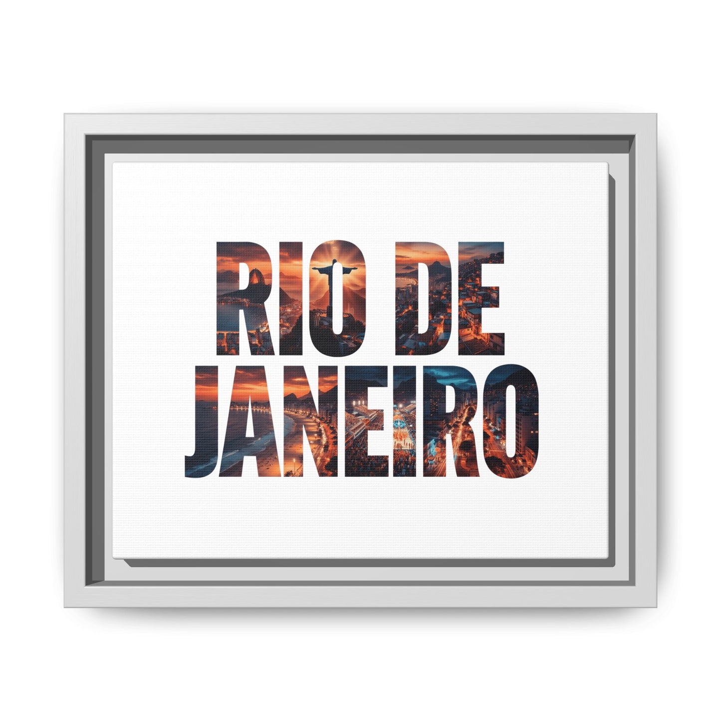 Rio de Janeiro Matte Canvas Framed Print — Sunset Cityscape Typography Wall Art