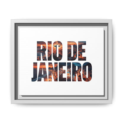 Rio de Janeiro Matte Canvas Framed Print — Sunset Cityscape Typography Wall Art
