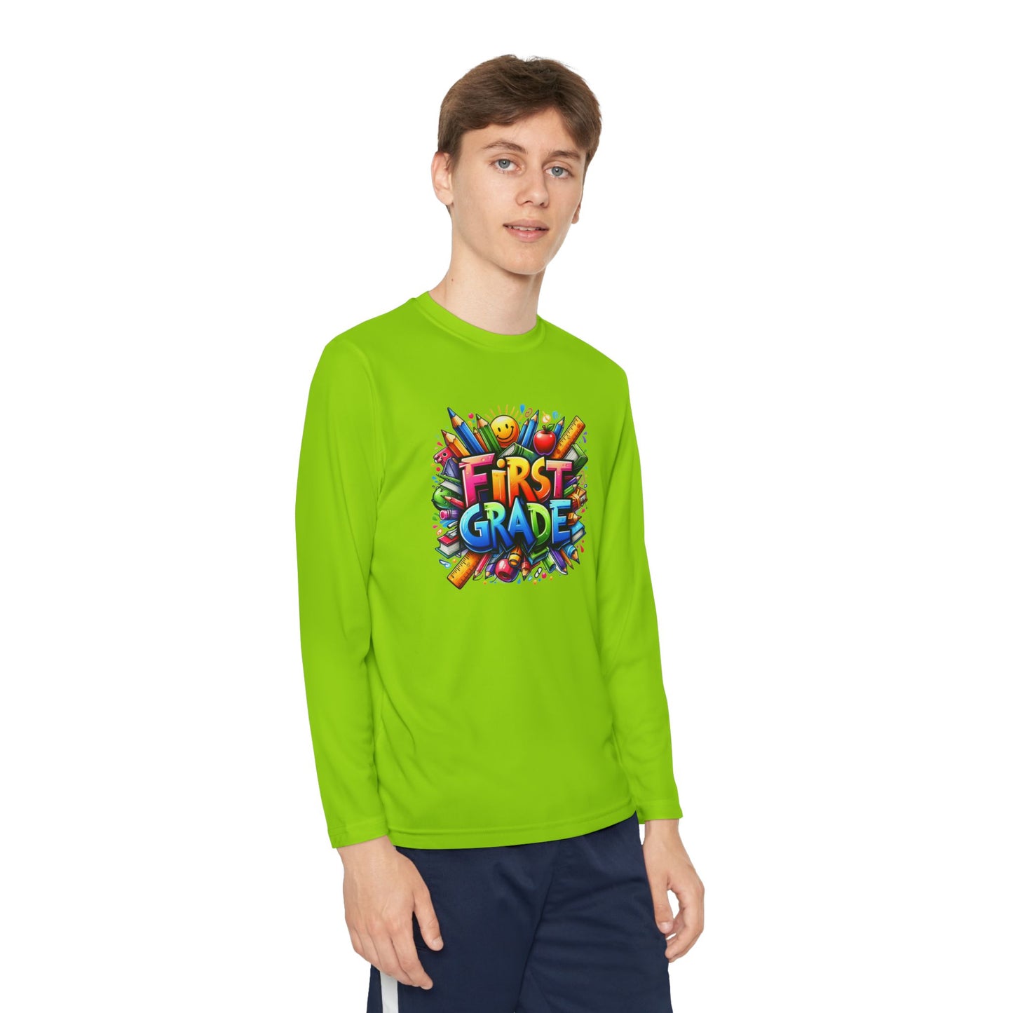 First Grade Youth Long Sleeve Tee — Colorful Back-to-School Shirt