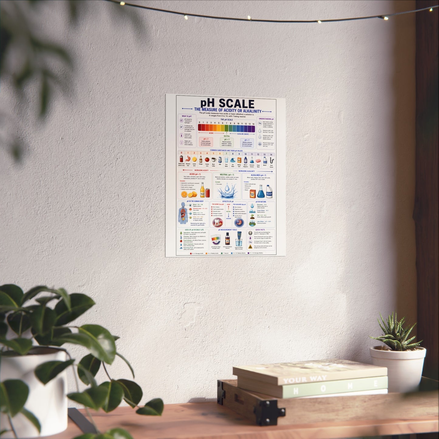 pH Scale Educational Poster - Chemistry Fine Art Poster for Classroom & Home