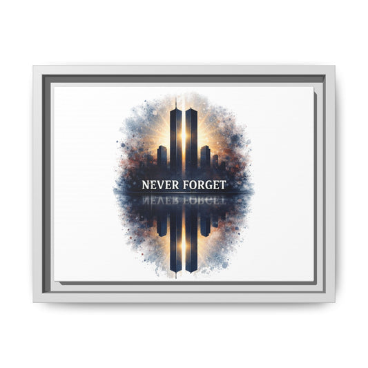 Never Forget Twin Towers Framed Canvas Print
