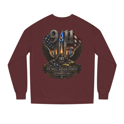 9/11 We Will Never Forget Crewneck Sweatshirt – Memorial Tribute
