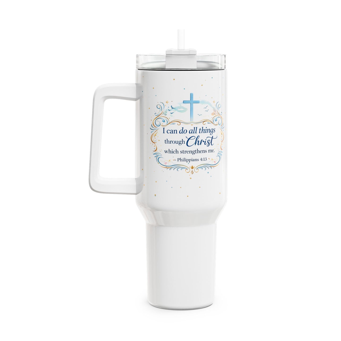 Christian 40oz Tumbler with Philippians 4:13 Faith Design