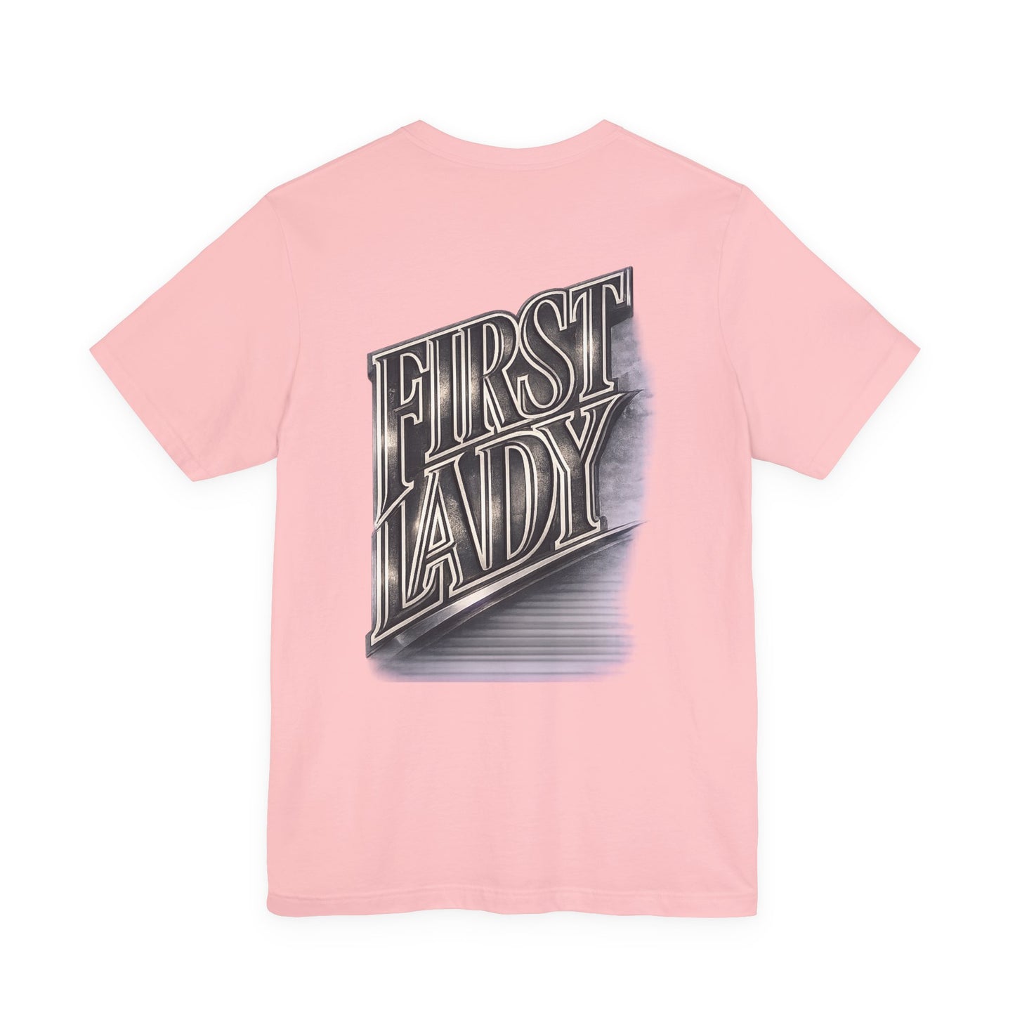 First Lady Graphic Tee — Retro Metallic Script Short Sleeve Shirt
