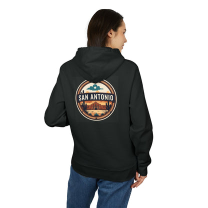 San Antonio Vintage Patch Hoodie — Retro Cityscape Travel Sweatshirt