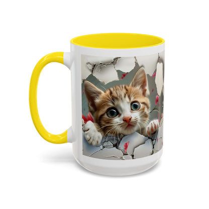 Kitten Peek Accent Coffee Mug — Cute Cat Peekhole Design (11/15 oz)