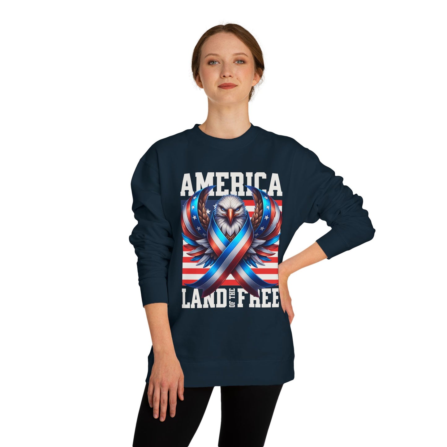 America Land of the Free Sweatshirt — Patriotic Eagle Ribbon Crewneck