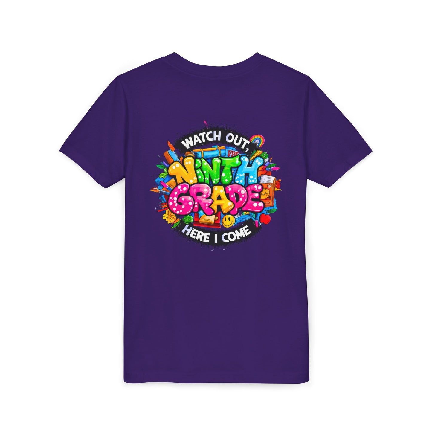 Youth Tee — “Watch Out Ninth Grade Here I Come” Colorful Back-to-School Shirt