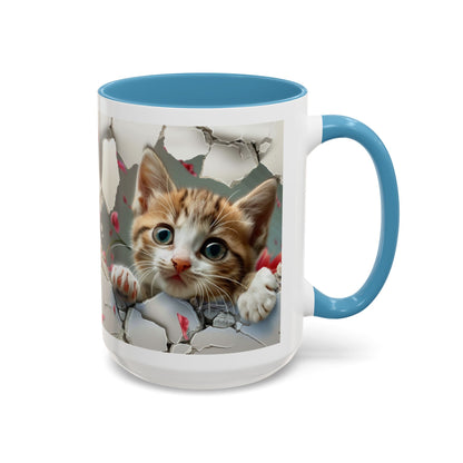 Kitten Peek Accent Coffee Mug — Cute Cat Peekhole Design (11/15 oz)