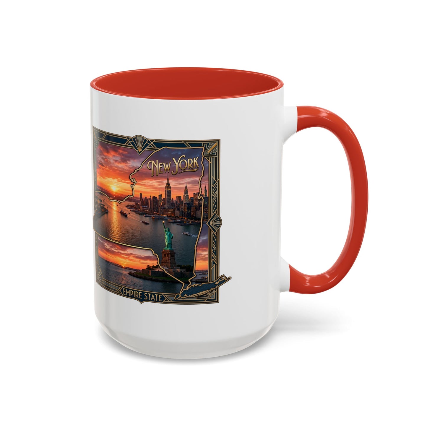 New York Skyline Accent Coffee Mug — Empire State Sunset Scene (11/15oz)