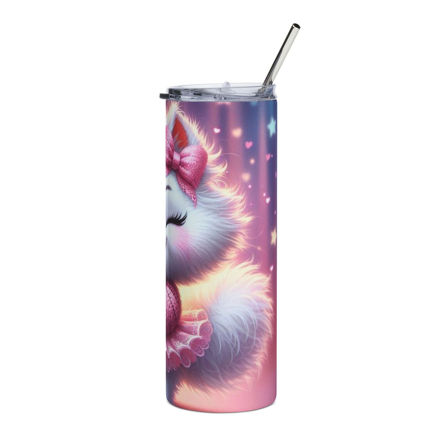 Cute Winking Kitten 20oz Stainless Tumbler – Pink Heart Cat Travel Cup