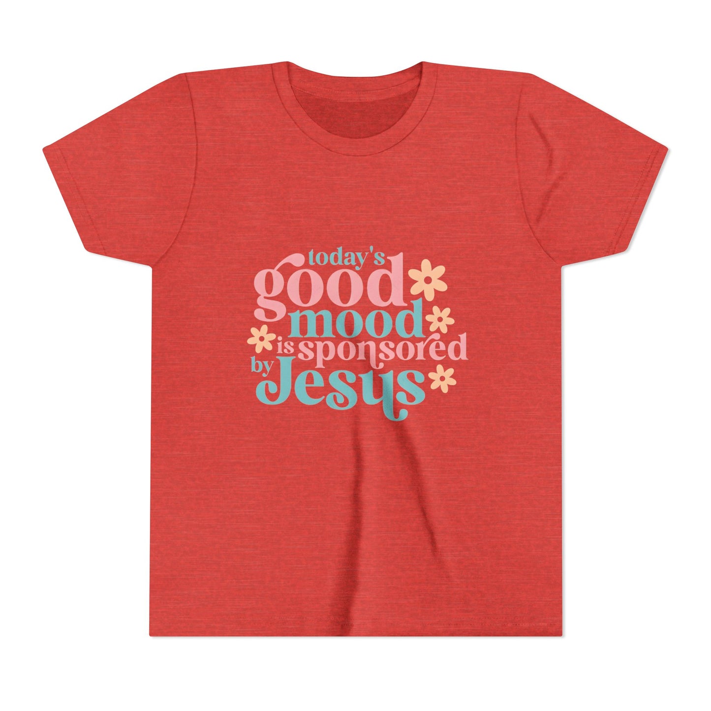Youth Tee – "Today's Good Mood is Sponsored by Jesus" Retro Floral Christian Shirt