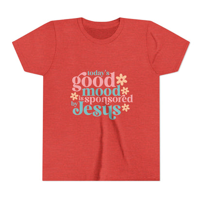 Youth Tee – "Today's Good Mood is Sponsored by Jesus" Retro Floral Christian Shirt