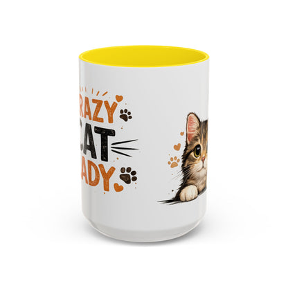Cat Mug — "Crazy Cat Lady" Cute Kitten Accent Coffee Mug (11/15 oz)