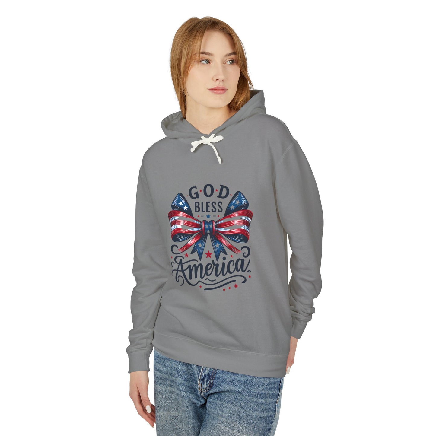 God Bless America Patriotic Hoodie – American Flag Bow Fourth of July Sweatshirt